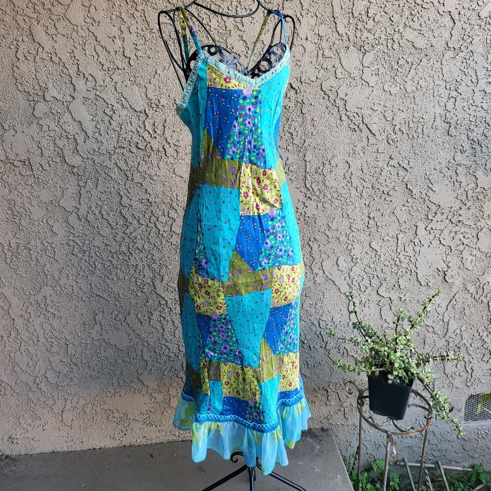 Emily Designs Y2K Silk Patchwork Pattern Slip Dress